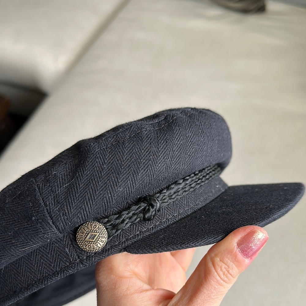 Brixton Black Newsboy Cap with Button Detail